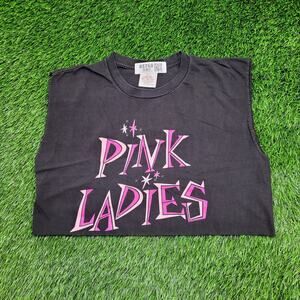 Vintage 90s Pink-Ladies Crop-Top Shirt Womens Large 20x15 Black